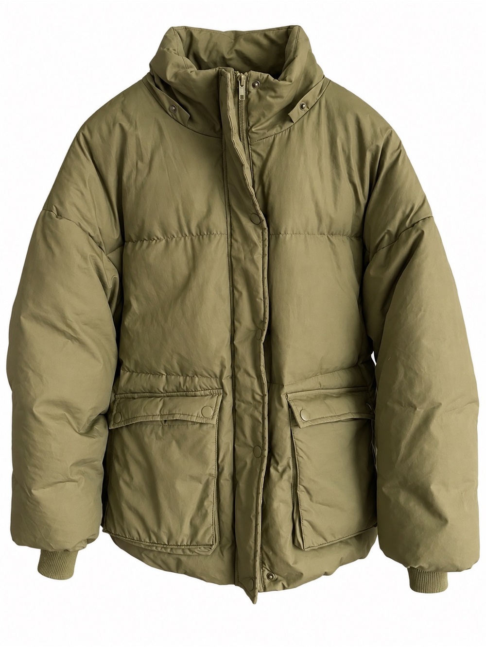 Galeries Lafayette Paris Olive Green Down Puffer Jacket with Detachable Hood M